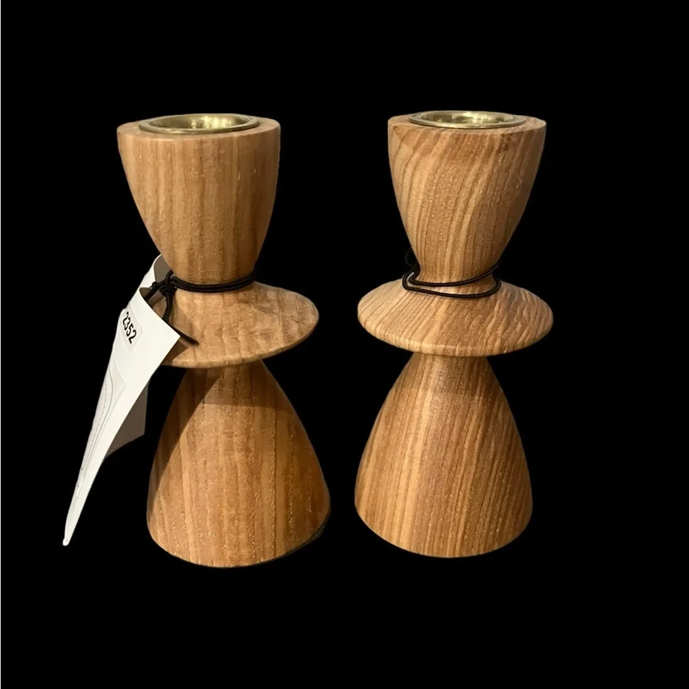 NWT West Elm Wood Taper Candle Stick Holder #2352 ~ Set of 2